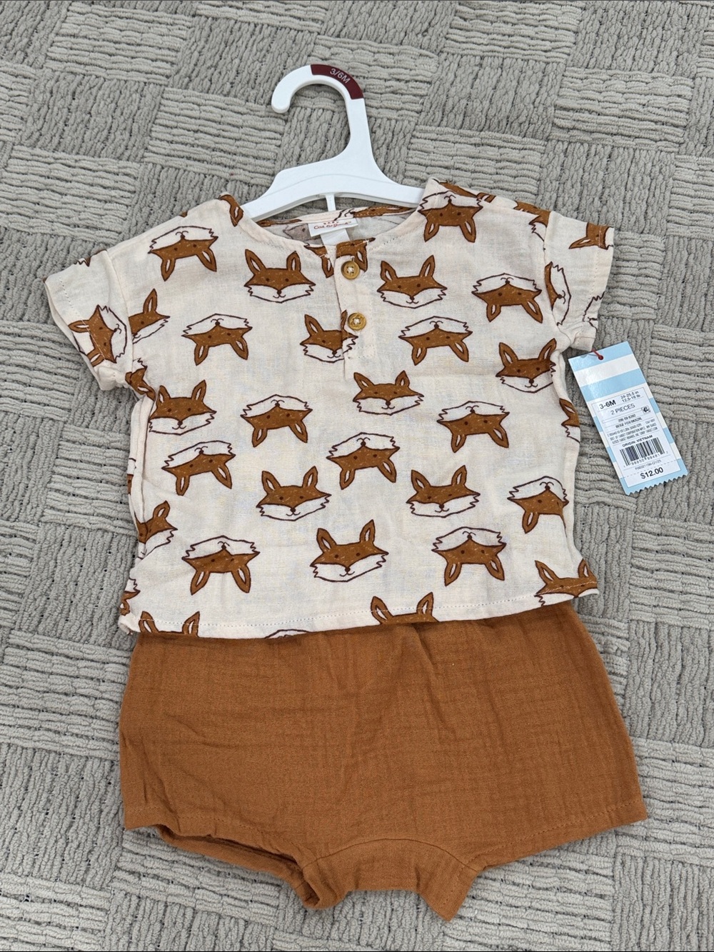 Cat & Jack Cream Fox Pattern Top with Rust Shorts